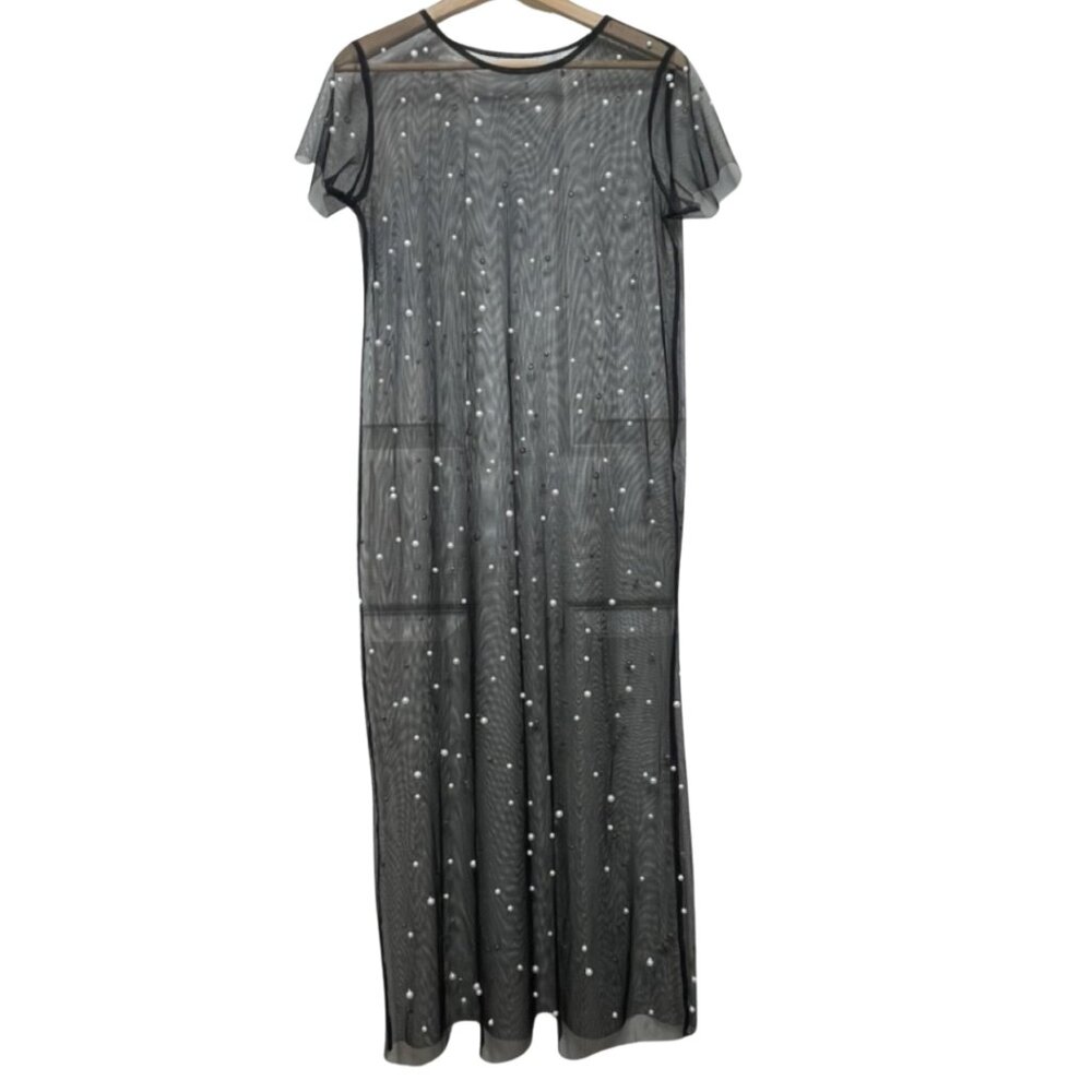 UNBRANDED | Women's Black Sheer Pearl Studded Sheer Dress | Size S
